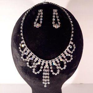 Costume Jewelry Necklace and Earrings Set - Diamond-Style